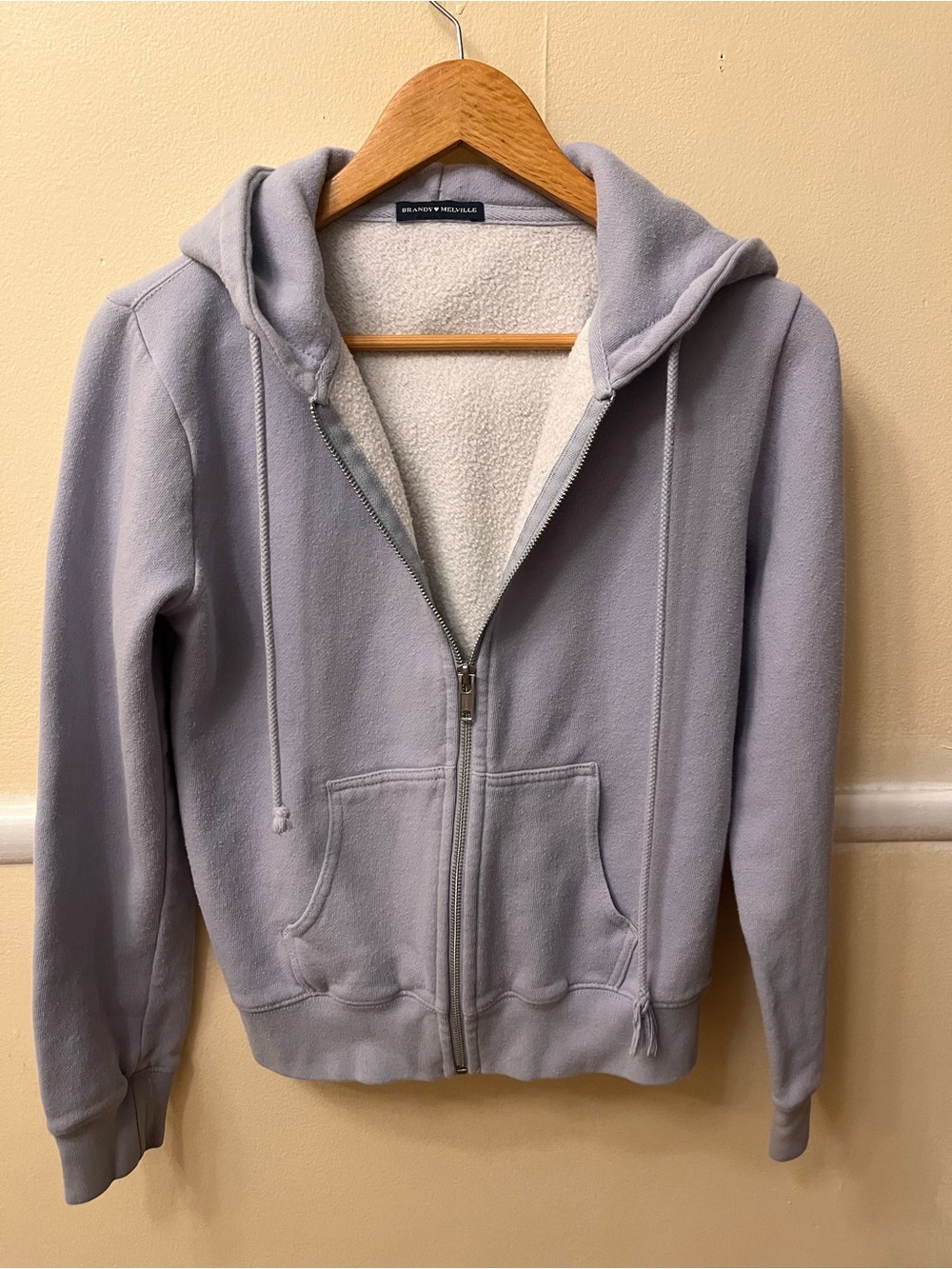 Brandy Melville Light Gray Sherpa Zip Hoodie